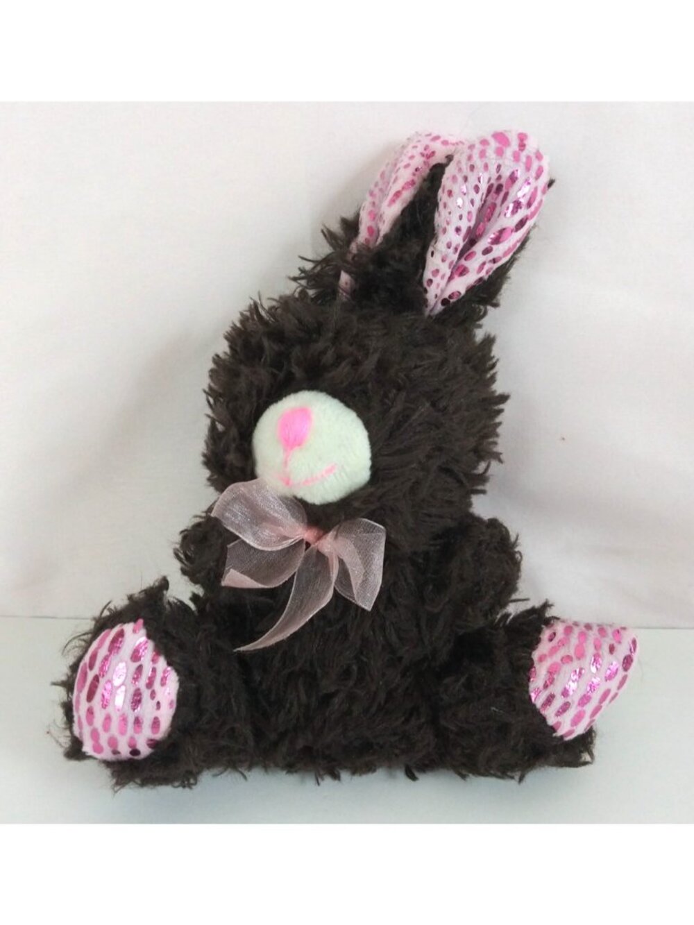 Greenbriar Soft Chocolate Brown Easter Bunny With Pink Bow 6" Plush